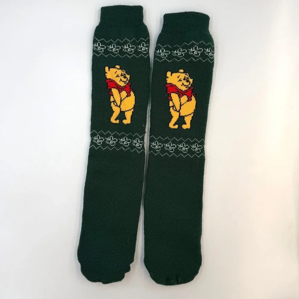 Disney‎ Winnie the Pooh Slipper Socks Green Knit Non Slip Bee Grip Crew Socks